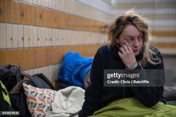 Pauline sits amongst her and her boyfriends possesions in an under pass at Charing Cross on December 16, 2017 in London, England. Pauline says she...