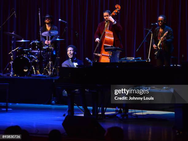 Joe Saylor, Jon Batiste, Philip Kuehn and Maddie Rice perform and ring in the holiday season with the 'Jon Batiste and Stay Human' band for The Late...