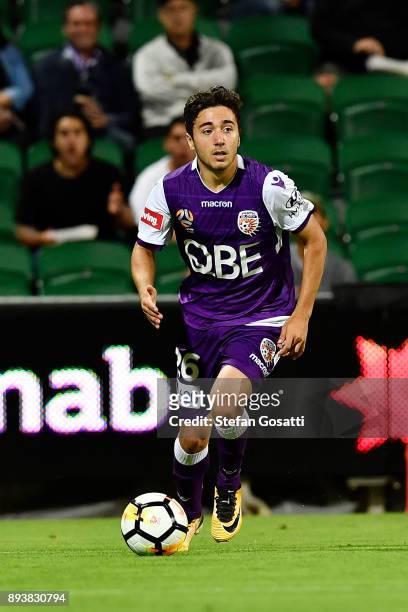 Jacob Italiano of the Glory controls the ball during the round 11 A-League match between the Perth Glory and the Wellington Phoenix at nib Stadium on...