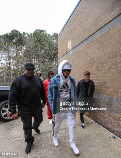 Chris Brown arives to make a surprise appearance and charitable donation on December 15, 2017 in Decatur, Georgia.
