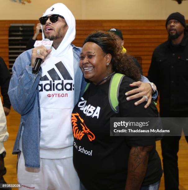 Chris Brown makes a surprise appearance and charitable donation on December 15, 2017 in Decatur, Georgia.