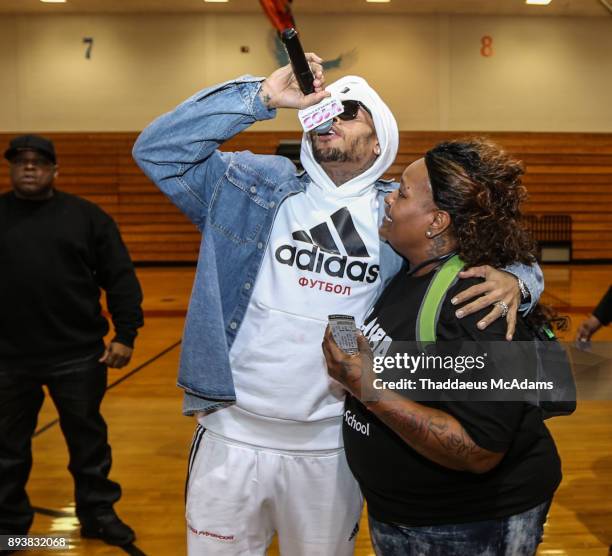 Chris Brown makes a surprise appearance and charitable donation on December 15, 2017 in Decatur, Georgia.