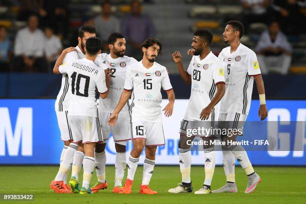 Khalfan Alrezzi of Al Jazira celebrates after scoring his sides first goal with his Al Jazira team mates during the FIFA Club World Cup UAE 2017...