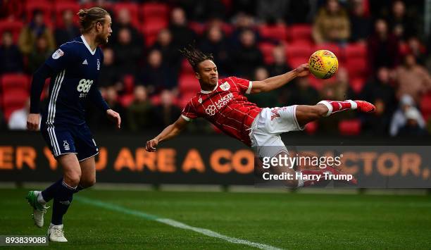 Bobby Reid of Bristol City attempts a shot during the Sky Bet Championship match between Bristol City and Nottingham Forest at Ashton Gate on...