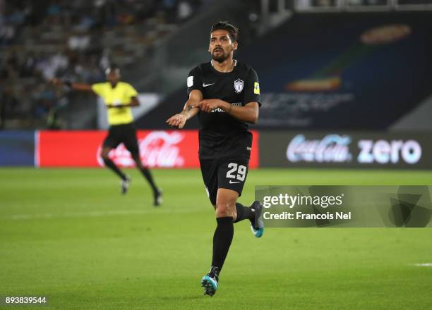 Franco Jara of CF Pachuca celebrates after scoring his sides second goal during the FIFA Club World Cup UAE 2017 third place play off match between...