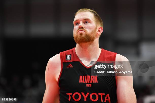 Alex Kirk of the Alvark Tokyo reacts on during the B.League B1 game between Alvark Tokyo and Tochigi Brex at Arena Tachikawa Tachihi on December 16,...