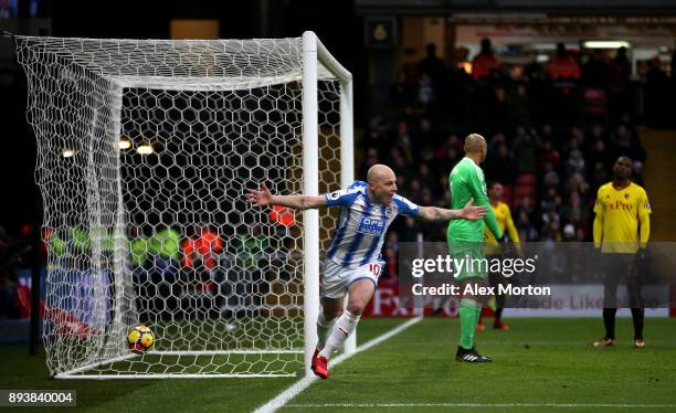 Aaron Mooy of Huddersfield Town celebrates after scores his sides second goal during the Premier League match between Watford and Huddersfield Town...