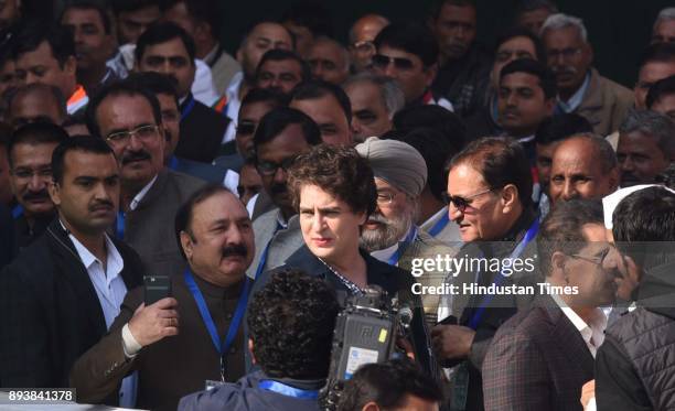 Priyanka Gandhi Vadra arrives during newly elected Congress president Rahul Gandhi's elevation to the top post event held at the lawns of the All...