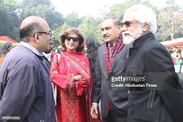 Vikram, Ritu Mahajan, Harsh Mahajan with FDCI President Sunil Sethi during the Winter Carnival 2017 organised by NGO Tamanna, at the Residence of...