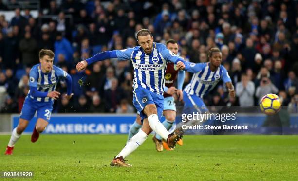 Glenn Murray of Brighton and Hove Albion misses a penalty kick during the Premier League match between Brighton and Hove Albion and Burnley at Amex...
