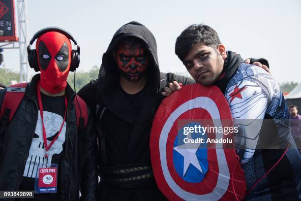 Participants attend the Delhi Comic Con sponsored by Maruti Suzuki with their costumes in New Delhi, India on December 16, 2017.