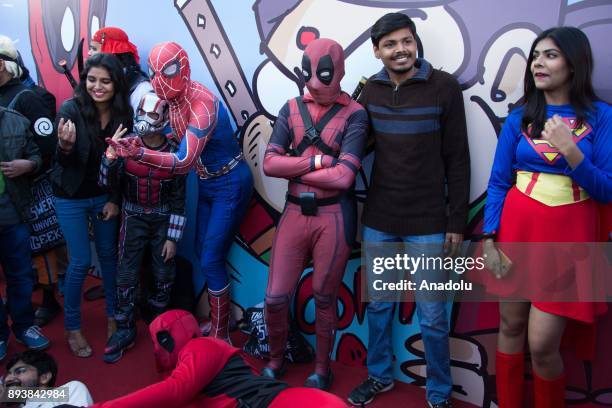 Participants attend the Delhi Comic Con sponsored by Maruti Suzuki with their costumes in New Delhi, India on December 16, 2017.