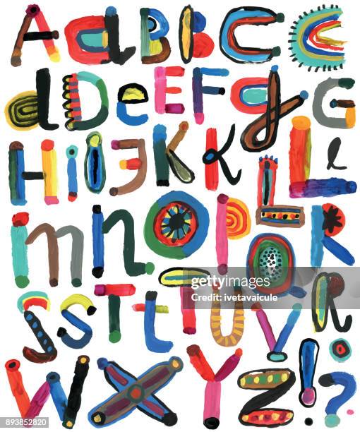 satz von gemalten alphabet buchstaben - buchstabe l stock-grafiken, -clipart, -cartoons und -symbole