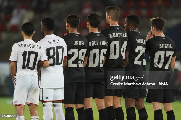 Pachuca and Al Jazira players line up for a free-kick during the FIFA Club World Cup UAE 2017 third place play off match between Al Jazira and CF...