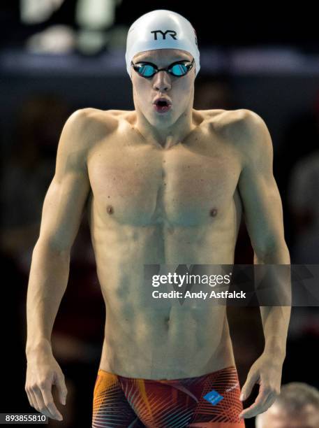 Sebastian Ovesen from Denmark comptes during the Men's 100m Freestyle Heats at the European Short Course Swimming Championships on December 16, 2017...