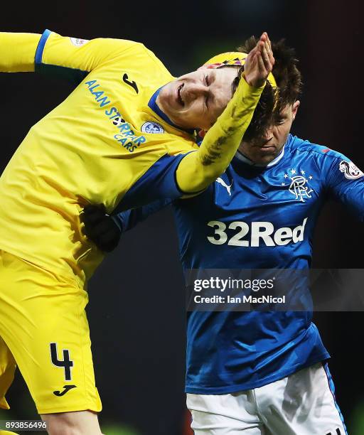 Blair Alston of St Johnstone vies with Josh Windass of Rangers during the Ladbrokes Scottish Premiership match between Rangers and St Johnstone at...