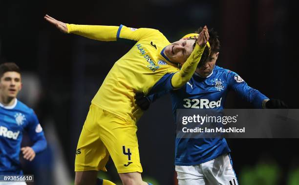 Blair Alston of St Johnstone vies with Josh Windass of Rangers during the Ladbrokes Scottish Premiership match between Rangers and St Johnstone at...