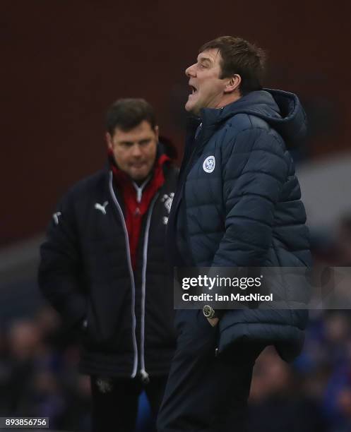 St Johnstone manager Tommy Wright reacts during the Ladbrokes Scottish Premiership match between Rangers and St Johnstone at Ibrox Stadium on...