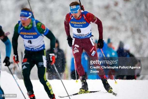 Anton Shipulin of Russia in action during the IBU Biathlon World Cup Men's and Women's Pursuit on December 16, 2017 in Le Grand Bornand, France.