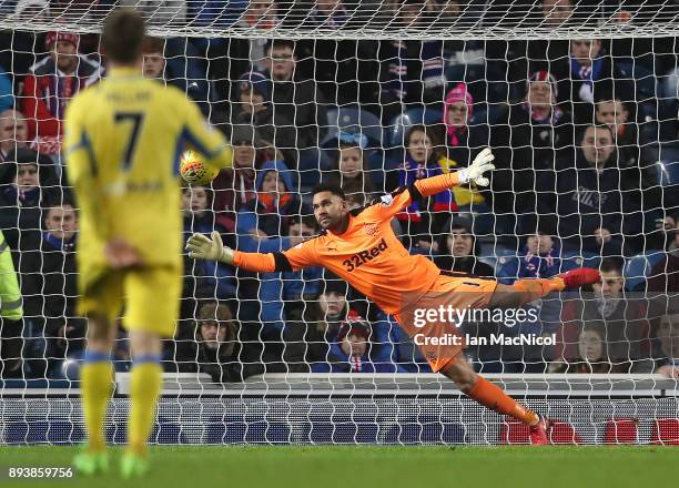 The shot of Denny Johnstone of St Johnstone beats Wes Foderingham of Rangers during the Ladbrokes Scottish Premiership match between Rangers and St...