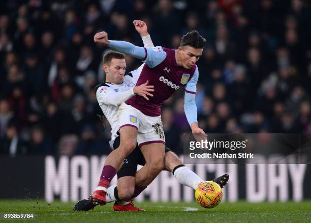 Andreas Weimann of Derby County fouls Jack Grealish of Aston Villa during the Sky Bet Championship match between Derby County and Aston Villa at iPro...