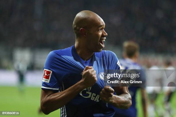 Naldo of Schalke celebrates after he scored a goal to make it 2:2 during the Bundesliga match between Eintracht Frankfurt and FC Schalke 04 at...