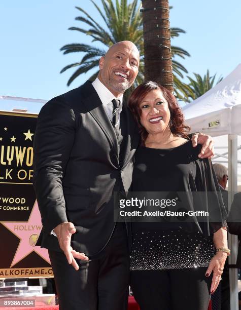 Actor Dwayne Johnson and mom Ata Johnson attend the ceremony honoring Dwayne Johnson with star on the Hollywood Walk of Fame on December 13, 2017 in...