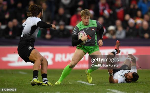 Ollie Thorley of Gloucester breaks through the Zebre defence during the European Rugby Challenge Cup match between Gloucester Rugby and Zebre at...