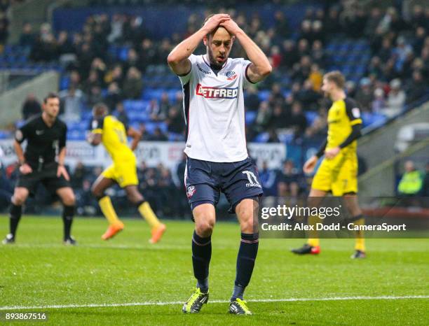 Bolton Wanderers' Will Buckley rue a missed opportunity during the Sky Bet Championship match between Bolton Wanderers and Burton Albion at Macron...