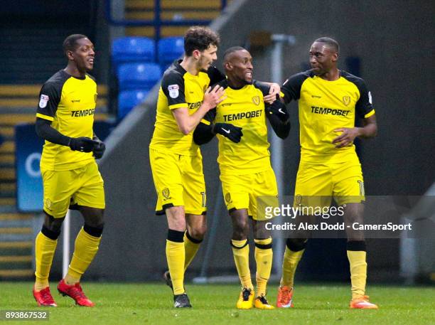 Burton Albion's Lloyd Dyer celebrates scoring his side's first goal with teammates during the Sky Bet Championship match between Bolton Wanderers and...