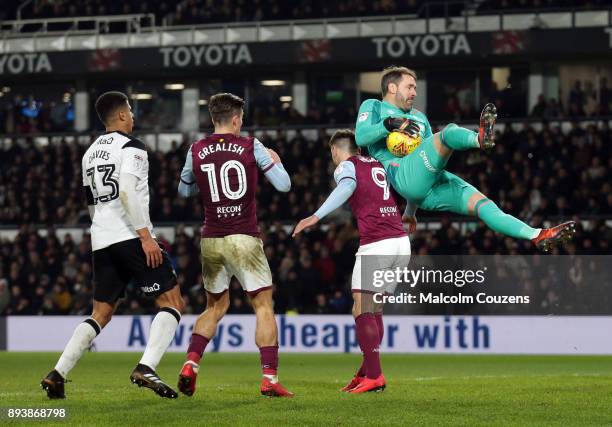 Scott Carson of Derby County catches the ball during the Sky Bet Championship match between Derby County and Aston Villa at iPro Stadium on December...
