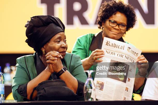 Nkosazana Dlamini-Zuma, presidential candidate of the African National Congress party , left, looks on during the 54th national conference of the...