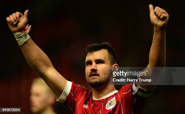 Bailey Wright, Captain of Bristol City celebrates his sides victory during the Sky Bet Championship match between Bristol City and Nottingham Forest...