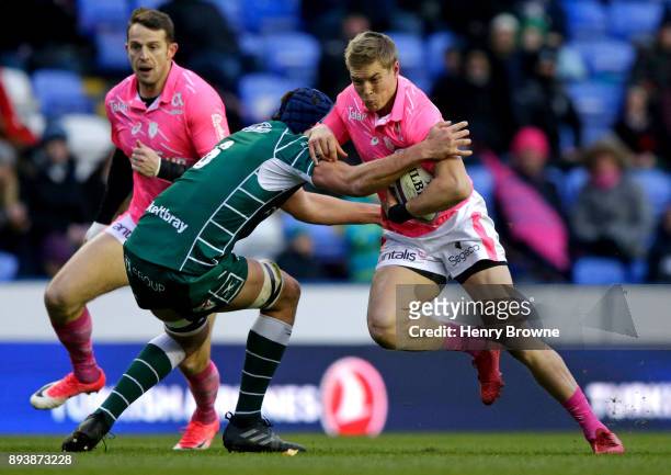 Tony Ensor of Stade Francais and Conor Gilsenan of London Irish during the European Rugby Challenge Cup match between London Irish and Stade Francais...