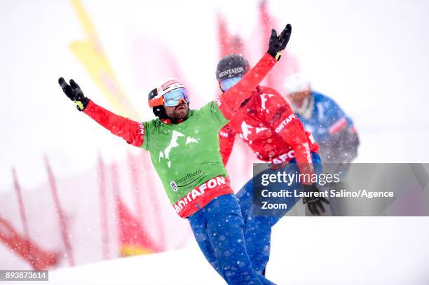 Markus Schairer of Austria takes 3rd place during the FIS Freestyle Ski World Cup, Men's and Women's Ski Snowboardcross on December 16, 2017 in...