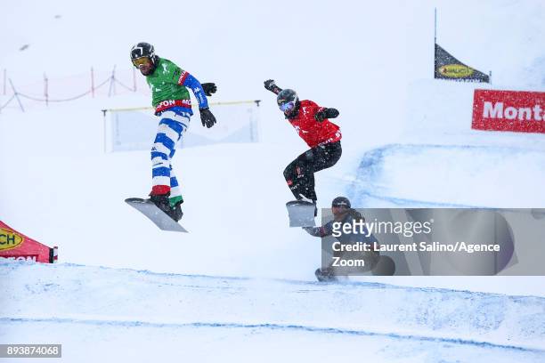 Lorenzo Sommariva of Italy competes, Mick Dierdorff of USA competes, Paul Berg of Germany competes during the FIS Freestyle Ski World Cup, Men's and...