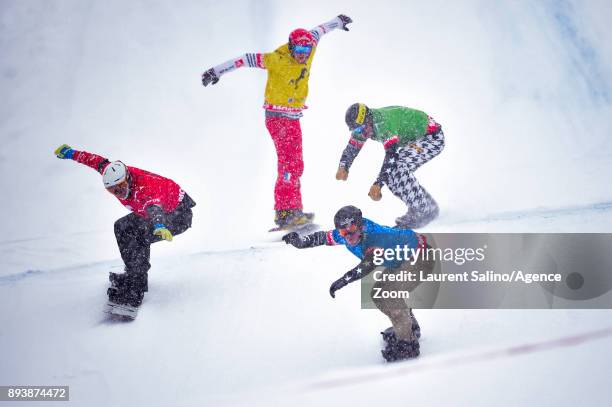 Mick Dierdorff of USA competes, Kevin Hill of Canada competes, Nick Baumgartner of USA competes, Merlin Surget of France competes during the FIS...