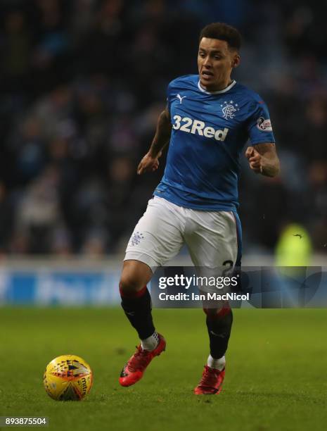 James Tavernier of Rangers controls the ball during the Ladbrokes Scottish Premiership match between Rangers and St Johnstone at Ibrox Stadium on...