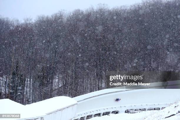 Erin Hamlin of the United States completes her second run in the Women's competition of the Viessmann FIL Luge World Cup at Lake Placid Olympic...