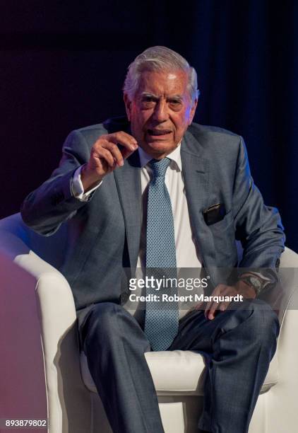 Peruvian writer Mario Vargas Llosa attends a rally for the Citudans policital party on December 16, 2017 in Barcelona, Spain. The Spanish national...