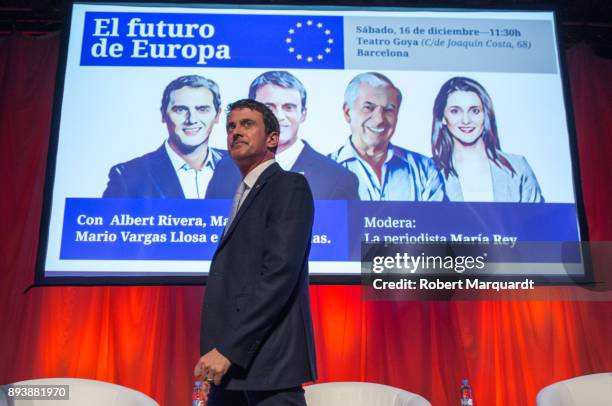 Former French Prime Minister Manuel Valls attends a rally for the Citudans policital party on December 16, 2017 in Barcelona, Spain. The Spanish...