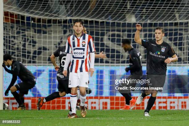 Erik Bakker of PEC Zwolle celebrates 2-1 during the Dutch Eredivisie match between Willem II v PEC Zwolle at the Koning Willem II Stadium on December...