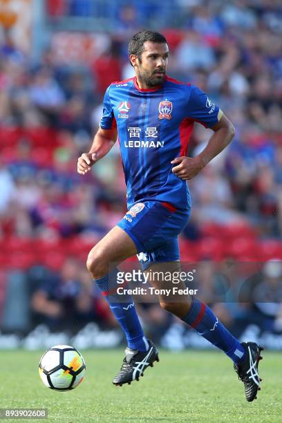 Nikolai Topor-Stanley of the Jets controls the ball during the round 11 A-League match between the Newcastle Jets and the Adelaide United at McDonald...