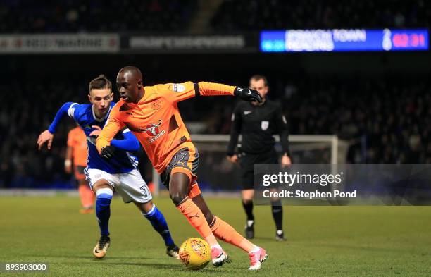 Modou Barrow of Reading and Bersant Celina of Ipswich Town compete for the ball during the Sky Bet Championship match between Ipswich Town and...