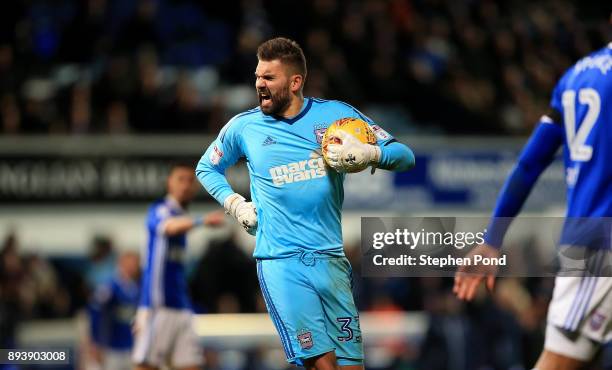 Bartosz Bialkowski of Ipswich Town reacts during the Sky Bet Championship match between Ipswich Town and Reading at Portman Road on December 16, 2017...