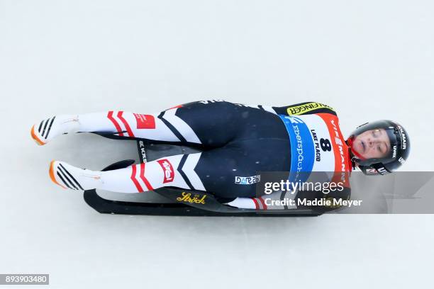 Birgit Platzer of Austria completes her second run in the Women's competition of the Viessmann FIL Luge World Cup at Lake Placid Olympic Center on...