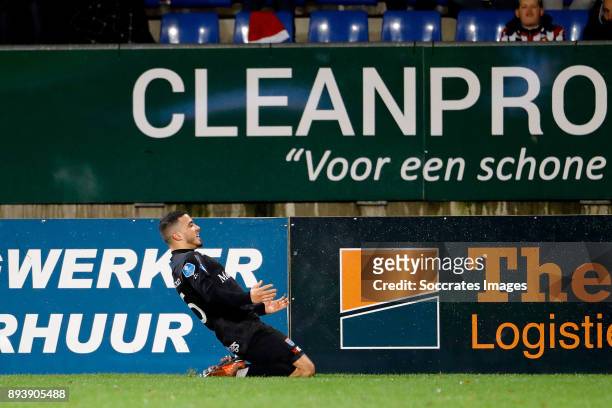 Mustafa Saymak of PEC Zwolle celebrates 2-3 during the Dutch Eredivisie match between Willem II v PEC Zwolle at the Koning Willem II Stadium on...