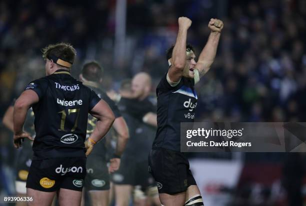 Francois Louw of Bath celebrates their victory during the European Rugby Champions Cup match between Bath Rugby and RC Toulon at the Recreation...