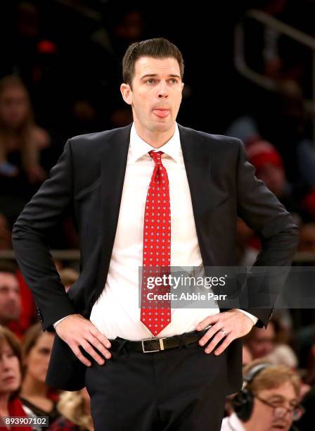 Head Coach David Padgett of the Louisville Cardinals looks on in the secondh half against the Memphis Tigers during their Gotham Classic game at...