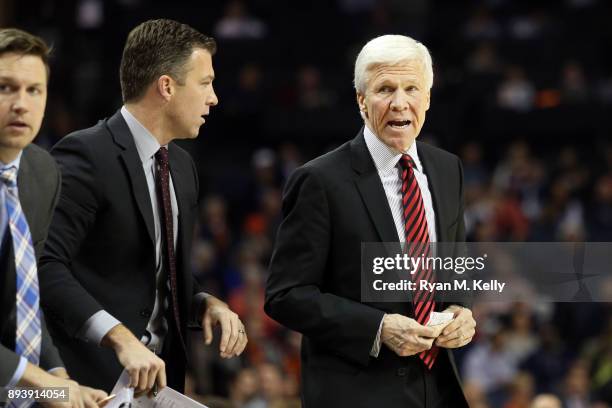 Head coach Bob McKillop of the Davidson Wildcats reacts to a play in the first half during a game against the Virginia Cavaliers at John Paul Jones...